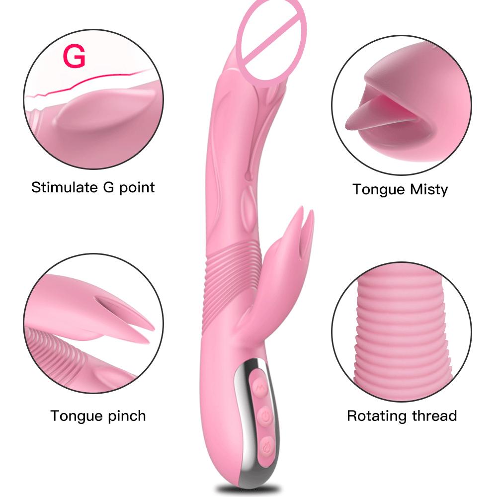 Rechargeable Tongue-Licking Vibrator - 12 Modes, Heating & Thrusting, Silicone G-Spot Stimulator for Orgasm & Pleasure
