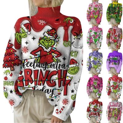 Weihnachts-Sweatshirts für Damen, Strickpullover, süßes Hemd, Herbst, Rollkragenpullover, Tops