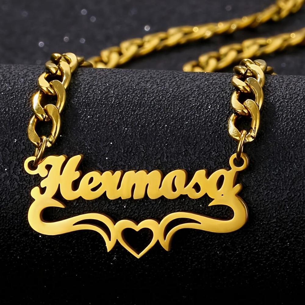 Custom Heart Ribbon Necklaces For Women Gold Color Stainless Steel Cuban Chain Name Necklace Wedding Engagement Jewelry Gift