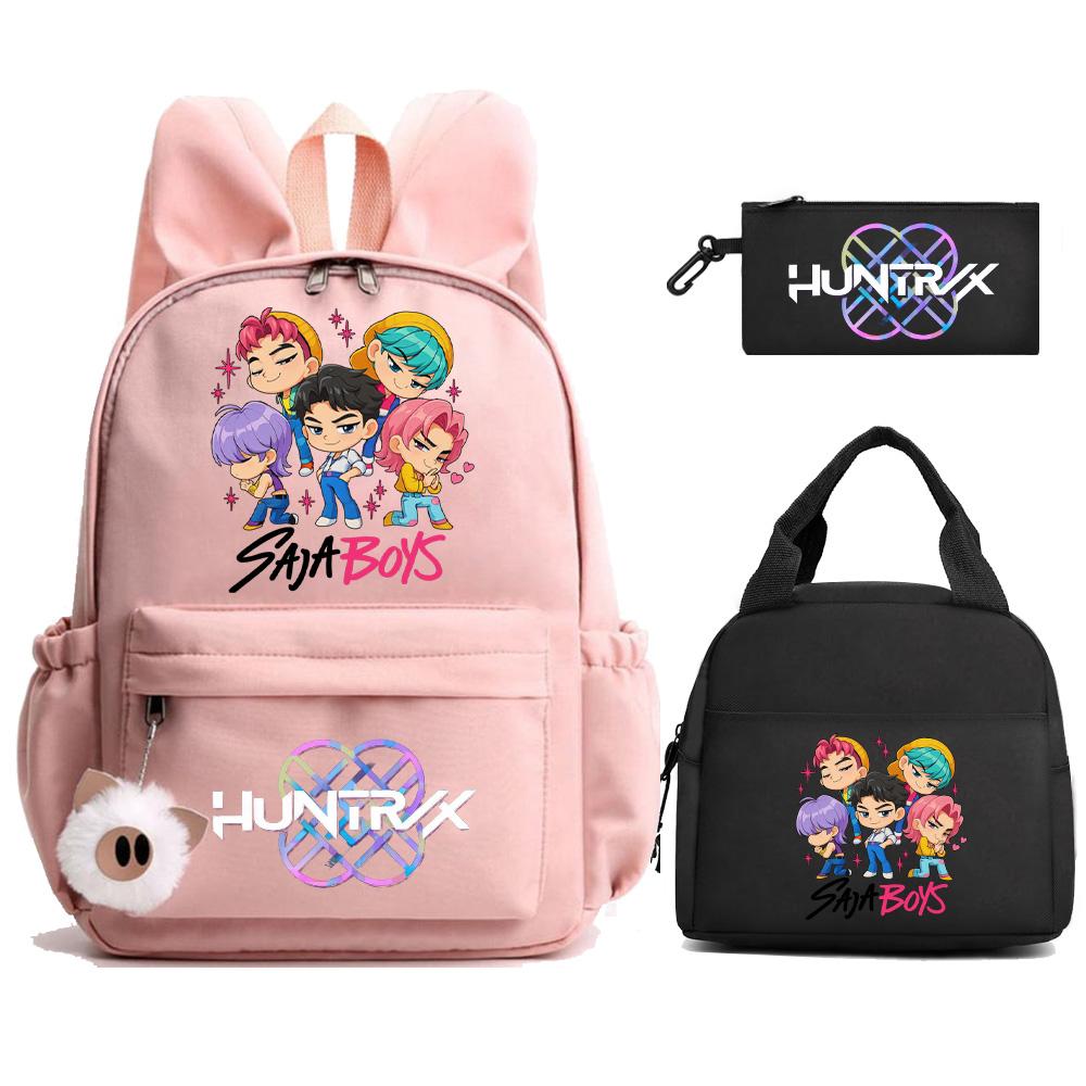 3 st/set Kpop Demon Hunters Tryckt Ryggsäck med Matlåda Pennfodral för Tonåring Flicka Pojke Tillbaka till Skolan Skolväska Stor Kapacitet Resväska