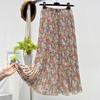 Floral Skirt Elastic Waist Exquisite Pattern Extra Soft Non-Fading Loose-fitting Dress-up Polyester Summer Floral Print Dress Women Pleated Skirt
