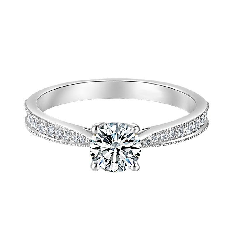 Live Broadcast Princess-Cut 1 Carat High-Carbon Diamond Four-Claw Ring, European American Proposal Ring for Women, PT950 Plated.