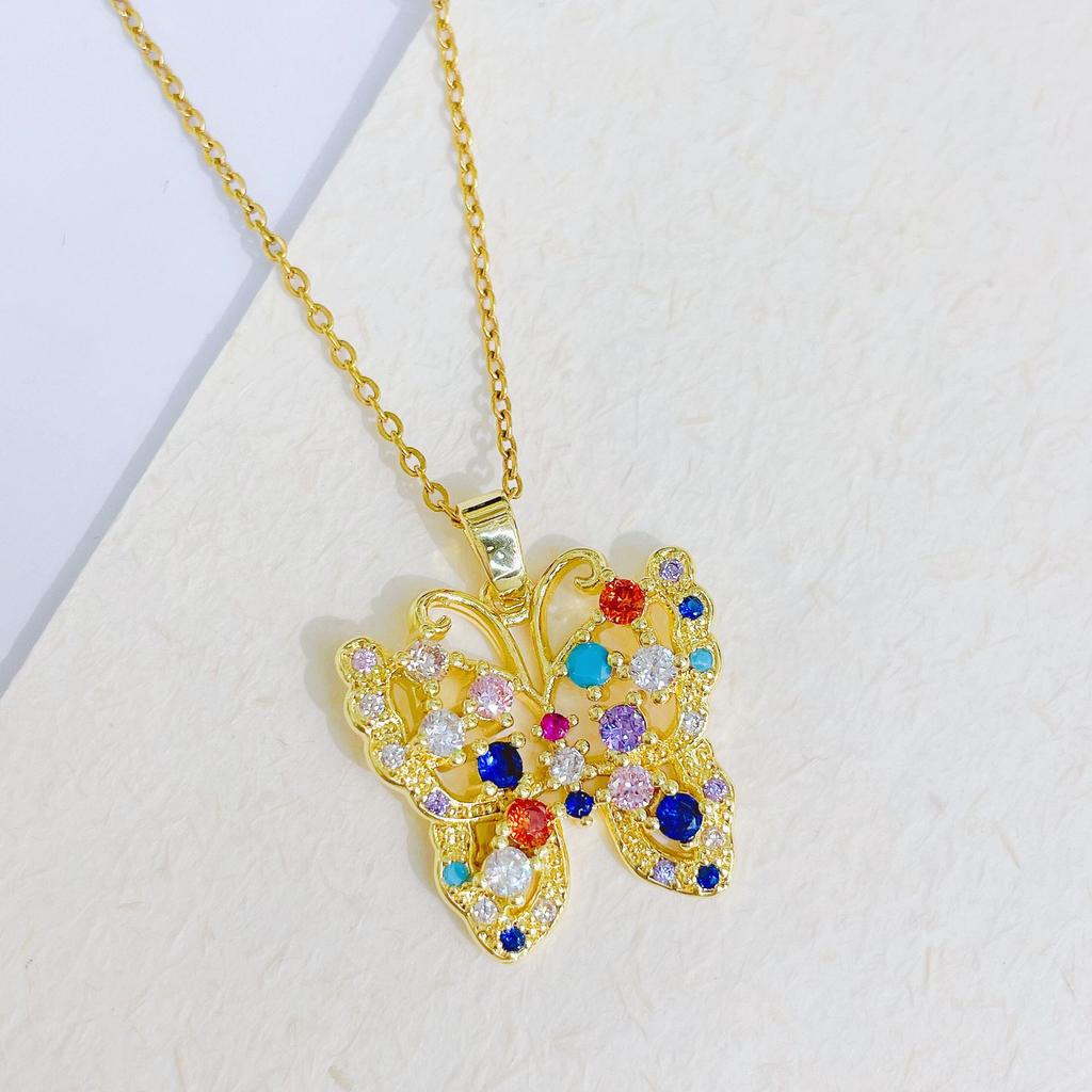 Personality Hip Hop Butterfly Necklace Color Zircon Unique Design Niche Fashion Pendant Jewelry For Young Women