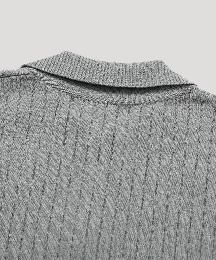 Nodu Rivet Collar Ribbed Knit Zip-Up Cardigan [Gray]