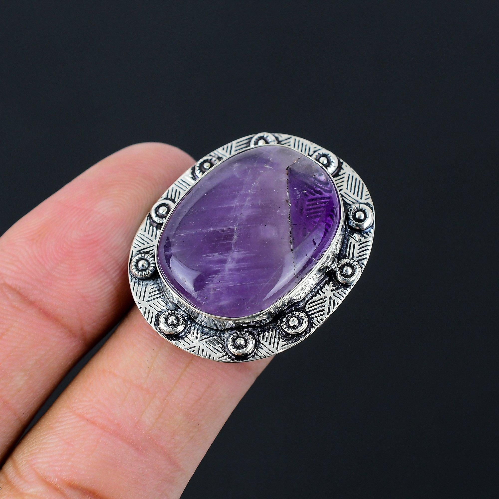 Sterling Silver Star Amethyst Gemstone Handcrafted Wife Statement Boho Ring US 7 7
