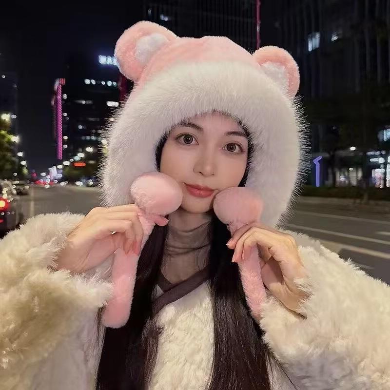 Herbst und Winter Erwachsenen Schnürung niedlich verdickt Bär Hut Plüschhut Hut vielseitig Umfang Radfahren Großkopf Ohrschutz Bommel