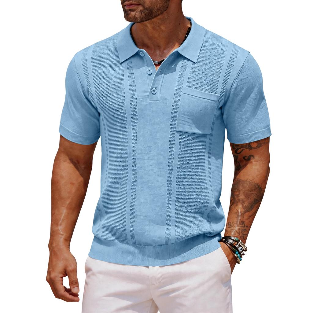 Men's Casual  Shirt - Summer Plain-color Pocketed Open-front Short-sleeved Top
