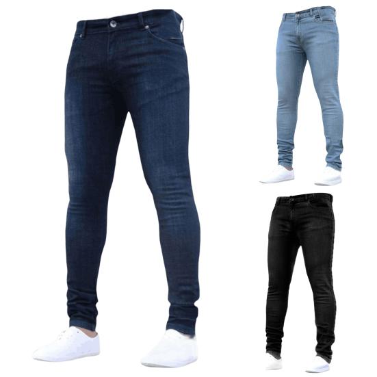Středně vysoký zip Fly Multi Kapsy Muži Džíny Jaro Podzim Slim Fit Tužka Denim Kalhoty Streetwear