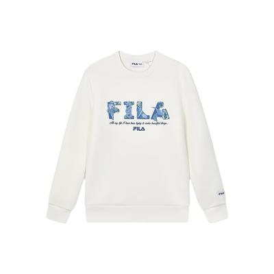 Fila X V&A Morgan Series Floral Bird Pattern Crew Neck American Style Pullover Casual Knit Sweatshirt Men Sweatshirt White F11M418201F-IV