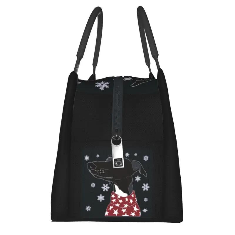 Niedliche Winter Whippet Wiederverwendbare Lunchbox für Frauen Auslaufsicher Lurcher Greyhound Hund Kühler Thermische Lebensmitteleisolierte Lunchtasche