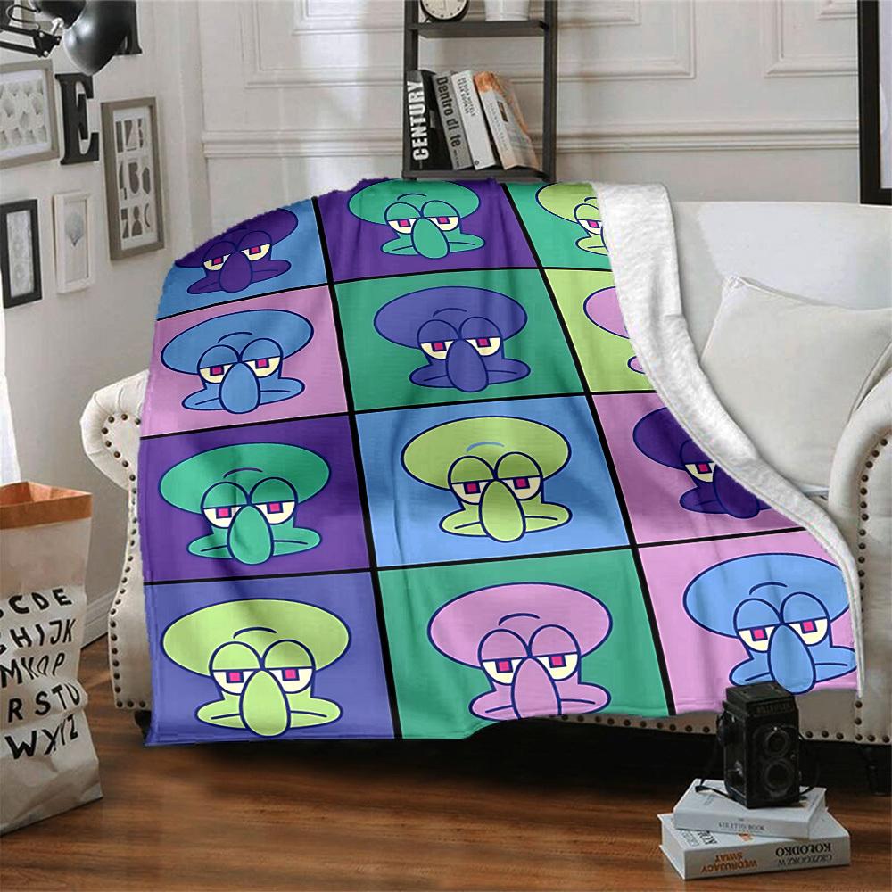 1 stuks SpongeBob SquarePants Flanellen Plaid HD Geprint Lichtgewicht Zacht Warm Deken voor Alle Seizoenen voor Bank, Bed, Reizen, Kamperen Machine Wasbaar