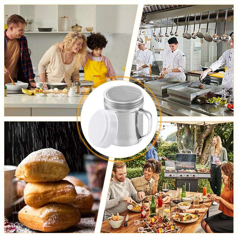Silver Stainless Steel Dusters Sugar Shaker Duster Powdered Sugar Shaker With Handle Sugar Sieve Filters Pastry Cake Baking Tool