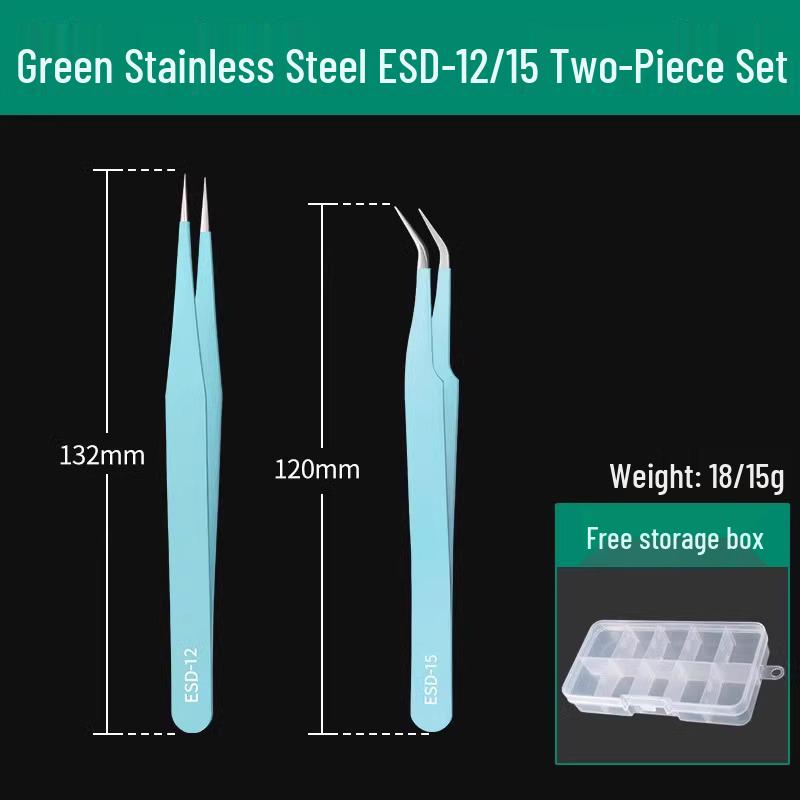 Bao Lian Anti-static Stainless Steel Tweezers - Bent Tip & Fine Pointed Tip for Precision Bird's Nest Hair & Blackhead Removal