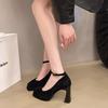 Neue Frühling- und Herbst-Damen-High Heels mit kleinem quadratischem Kopf, Ein-Wort-Schnalle, wasserdichtem Plateau und dickem Blockabsatz