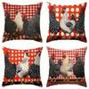 Chicken Print Cushion Covers 4Pcs, Red White Checkered Polka Dot Design, Zippered Hand Wash For Sofa Bedroom Decor