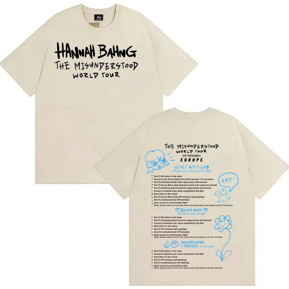 

Singer Hannah Bahng Album World Tour Unisex Cotton Hip Hop Style Retro T Shirt Women Unisex Harajuku Comfort Short Sleeve Tees S