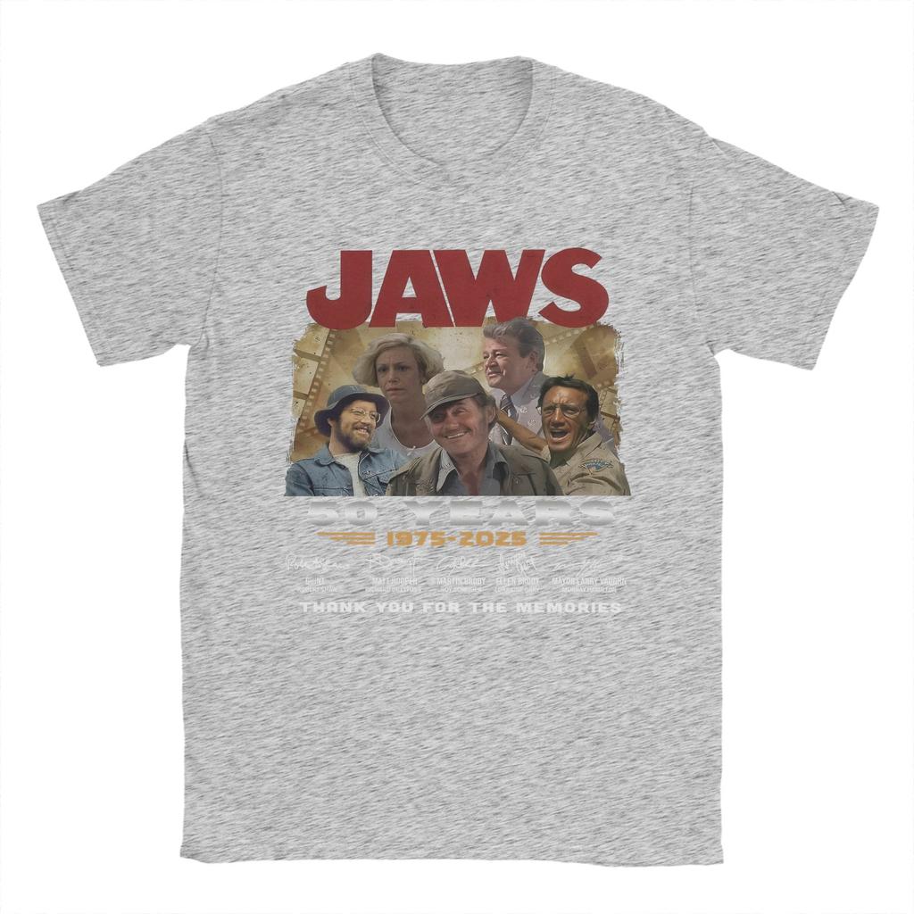 Men Women 50th Anniversary Jaws 1975 Retro Movie T Shirt 100% Cotton Printed T-Shirt  Top Clothing