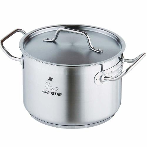 KIPROSTAR 22cm Induction-Compatible Stainless Steel Half-Cylinder Pot (with Lid), 5.9L Capacity, Triple-Layered Bottom, Dishwasher Safe, Commercial Us
