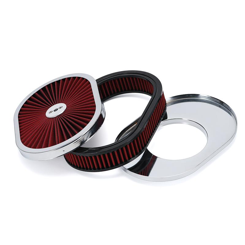 12" x 2" ovale Luftfiltereinheit 5-1/8" Vergaserhals mit Durchflussdeckel High Flow Chrom für GMC Chevy Ford Chryler Dodge