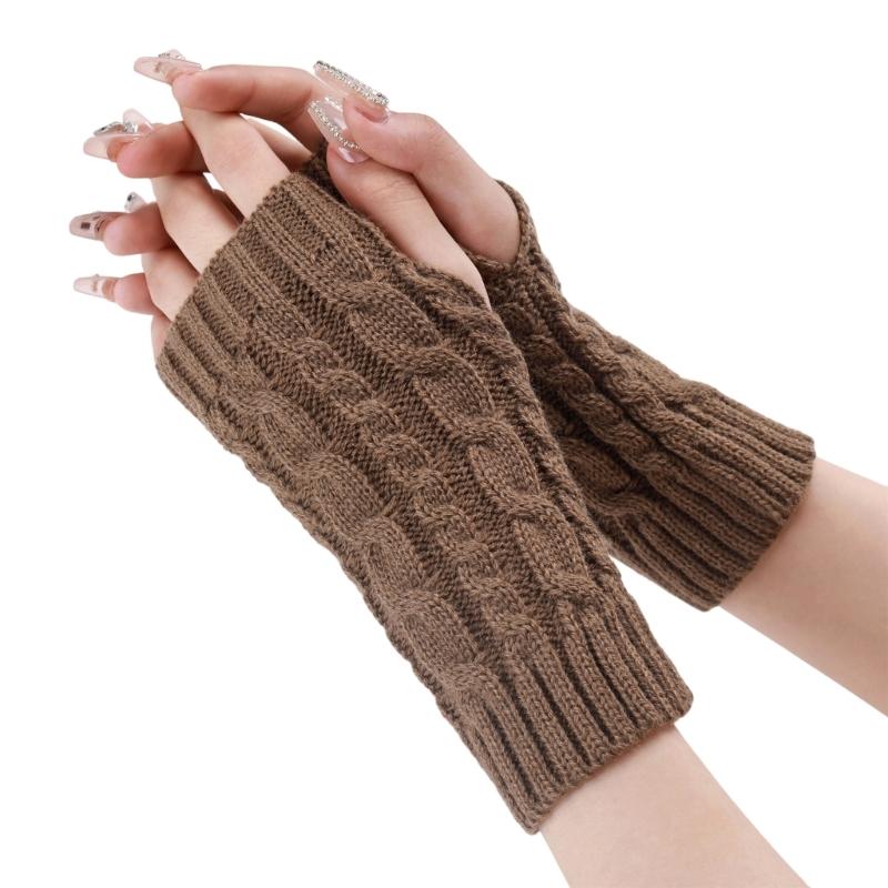 Comfortable Winter Arm Sleeves Fingerless Gloves Soft Acrylic Fibre Cable Knit Gloves For Outdoor Daily Use And Sport