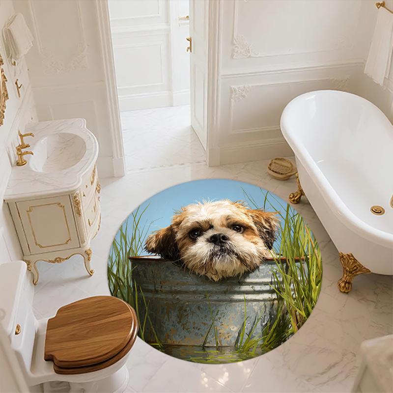 Shih Tzu Pattern Round rug,Carpet Rug for Living Room Bedroom Sofa Playroom Decor,Non-slip Floor Mat,Holiday Gifts and Birthday Gifts