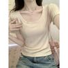 Front shoulder U-neck short-sleeved T-shirt for women's summer pure desire, slim and thin bottom top