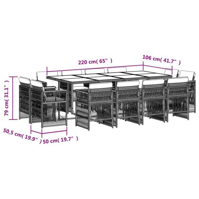 VidaXL Ensemble à Manger de Jardin avec Coussins 13 pcs, Table et Chaises à Dossier Rabattable, Meubles d'Extérieur Patio 3211044