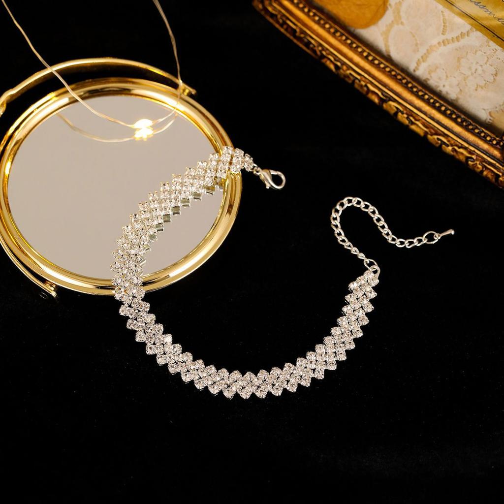 Sølvglitrende full diamant ankelkjede kvinne, nisjedesign temperament zirkonsmykker gave