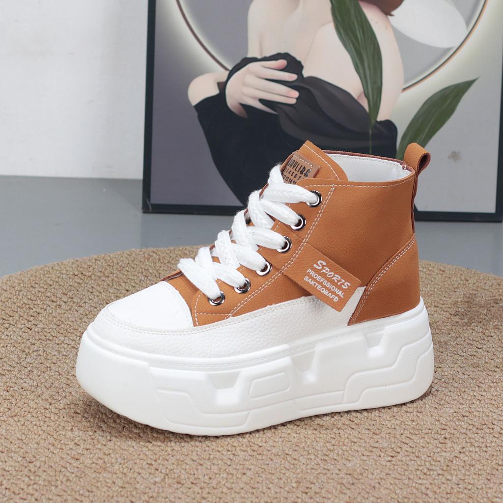 Mode 8CM Plateau Keilabsatz Sneaker Klobige Schuhe Echtes Leder für Damen Sommerschuhe Herbst Walking Sneaker Mode