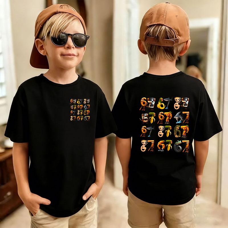Cute Funny Six Seven Italian Brainrot 67 Number Graphic Print TShirt BoyGirl Summer Short Sleeved Kids Comfortable Tshirt Top