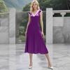 Women Nightgown Lace Trim V Neck Short Sleeves Solid Color Satin Dress Sleep Gown Pajamas