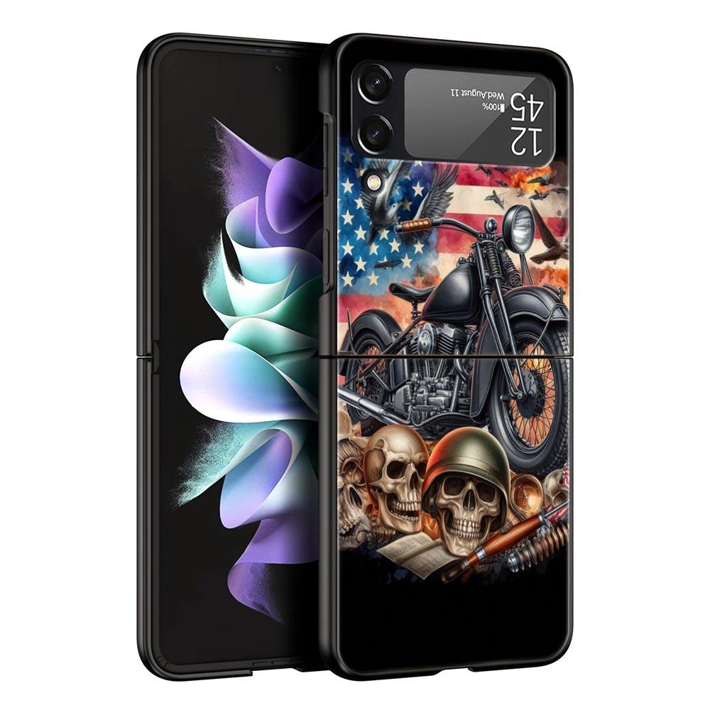 Colors Vintage Motorcycle Painted Hard PC Phone Case For Samsung Galaxy Z Flip 7 6 5 4 Black Cover For Galaxy Z Flip 3 Foldable