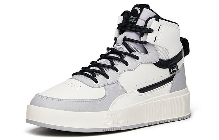 Men's Sneakers Anta Leather Slip Resistant Abrasion Resistant High top Skateboard Shoes Men's White Gray