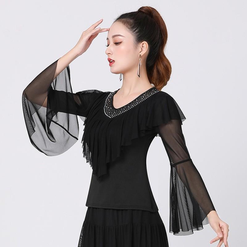 Women's Design Slim Elegant Latin Dancewear Practice Performance Long Sleeve Top