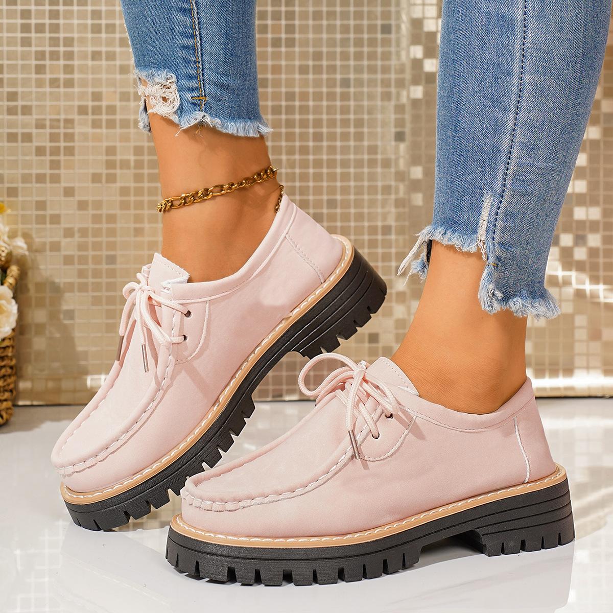 

Plus Size Shoes for Women 36-43 Autumn Elegant Platform Wedges Lace Up Comfortable Non-slip Flats Sneakers Women Footwear 43 рожевий