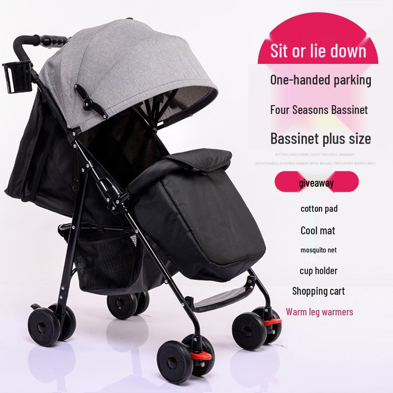 Compact Baby Stroller: Foldable with Recline, Shock Absorption, All-Weather Brakes, and Anti-Hunchback Design.