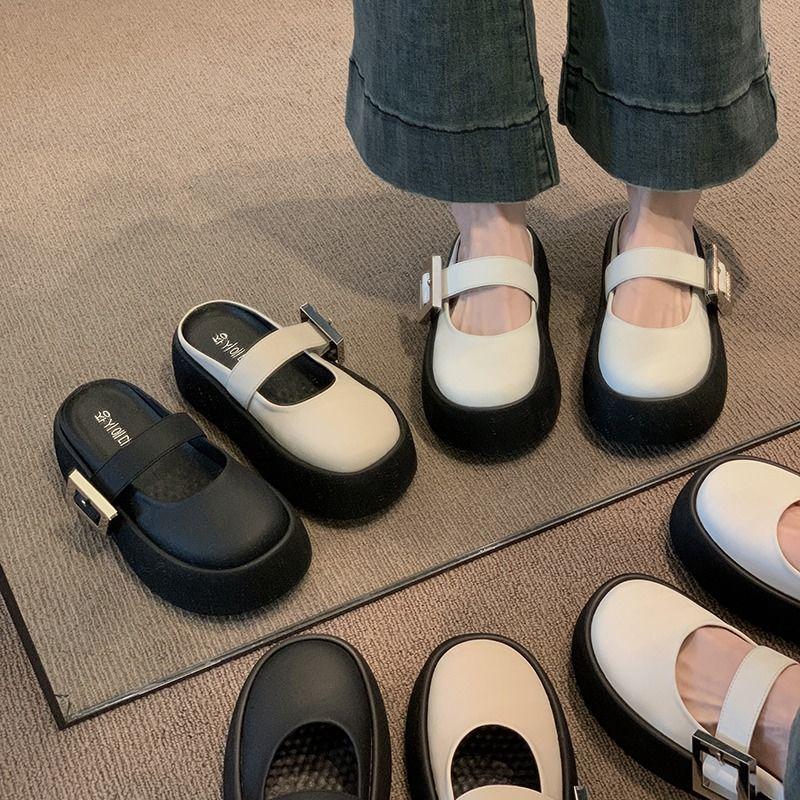 Shoes for Women Round Toe Woman Mules Slippers Height Platform Slides Summer Footwear Sandals High Quality Waterproof On Sale 39