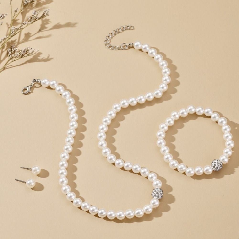 3PCS/set Elegant Imitation Pearl Jewelry Set Simple Pearl Bracelet Creative Gift