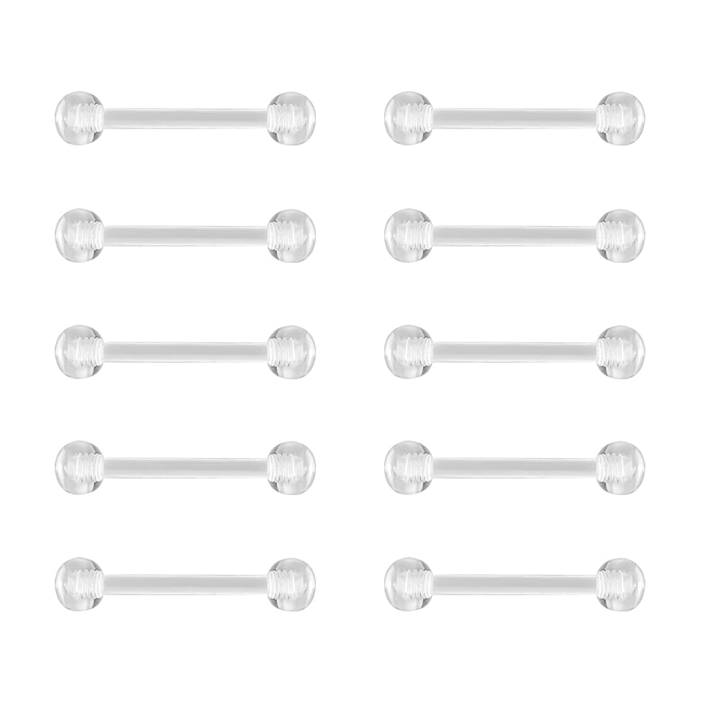 

2-10 PCS 14G 16G Barbell Eyebrow Piercing Fixer Jewelry Tongue Ring Bioflex Plastic Transparent Lip Belly Ring Cartilage 6-38mm 16G 6mm