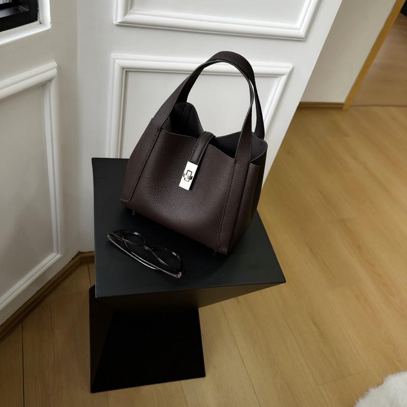 Bucket Bag Women's 2025 New Authentic Leather Portable Vegetable Basket All-matching One-shoulder Cross-body