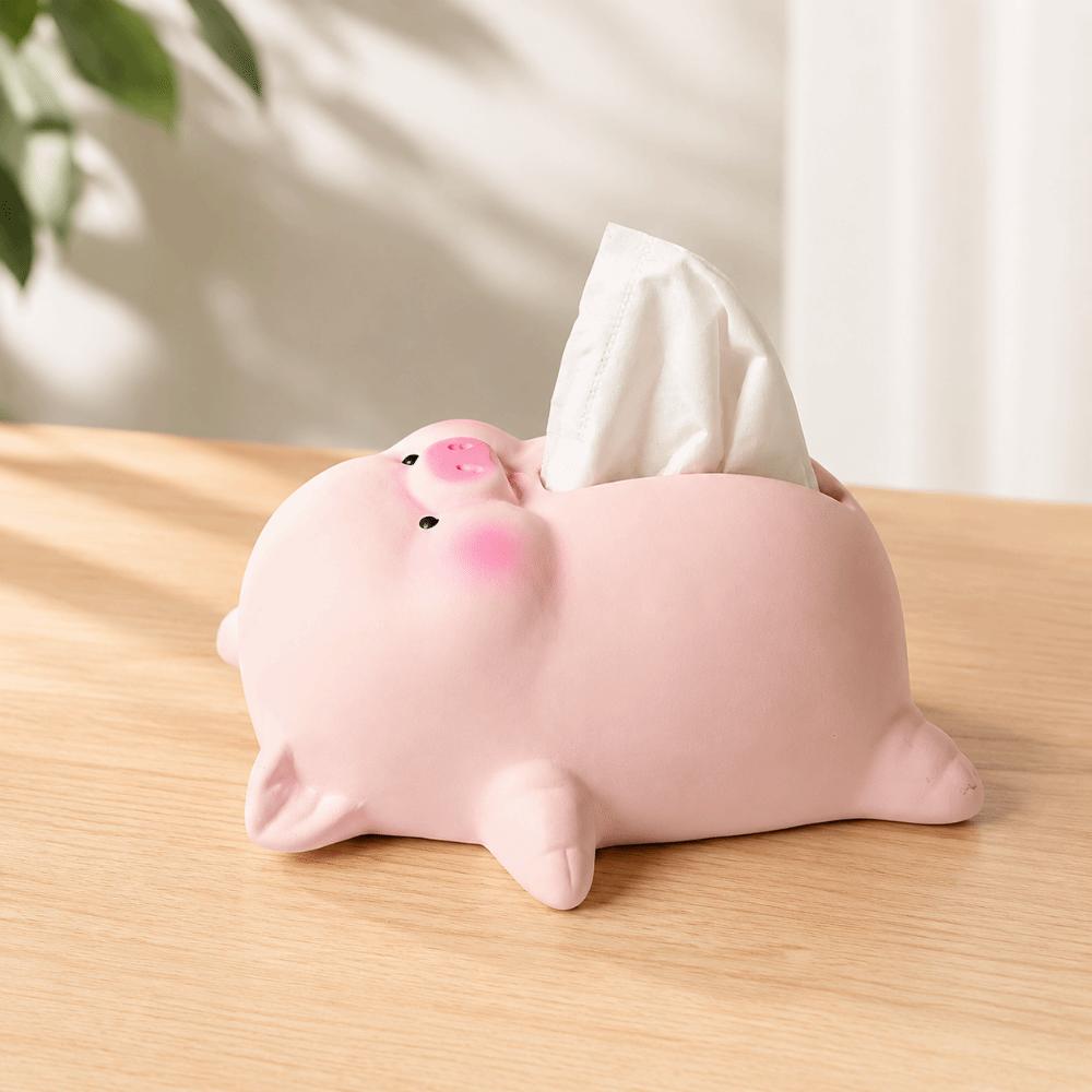 Cute Lying Pig Ceramic Tissue Box Large Capacity Decorative Ceramic Pig Tissue Box Household Ornament Paper Towel Holder