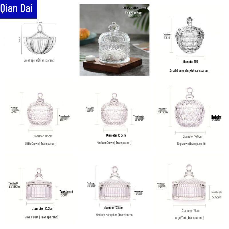Qianxing Crystal Glass Crown Design Candy & Dried Fruit Jar