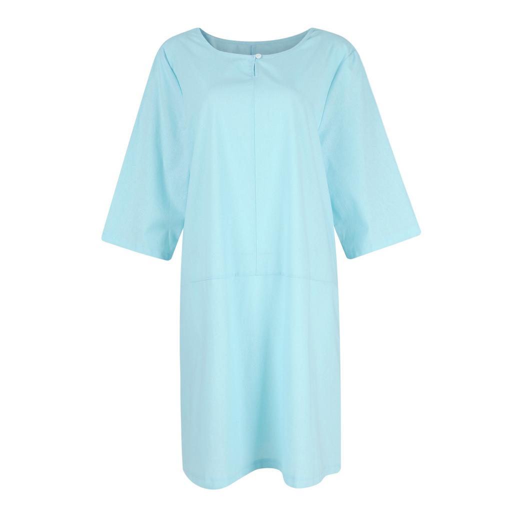 Rochie de vară nouă, de vară, cu mâneci în șapte puncte, din bumbac și in, cu decolteu în V mic, mozaic, de culoare uni