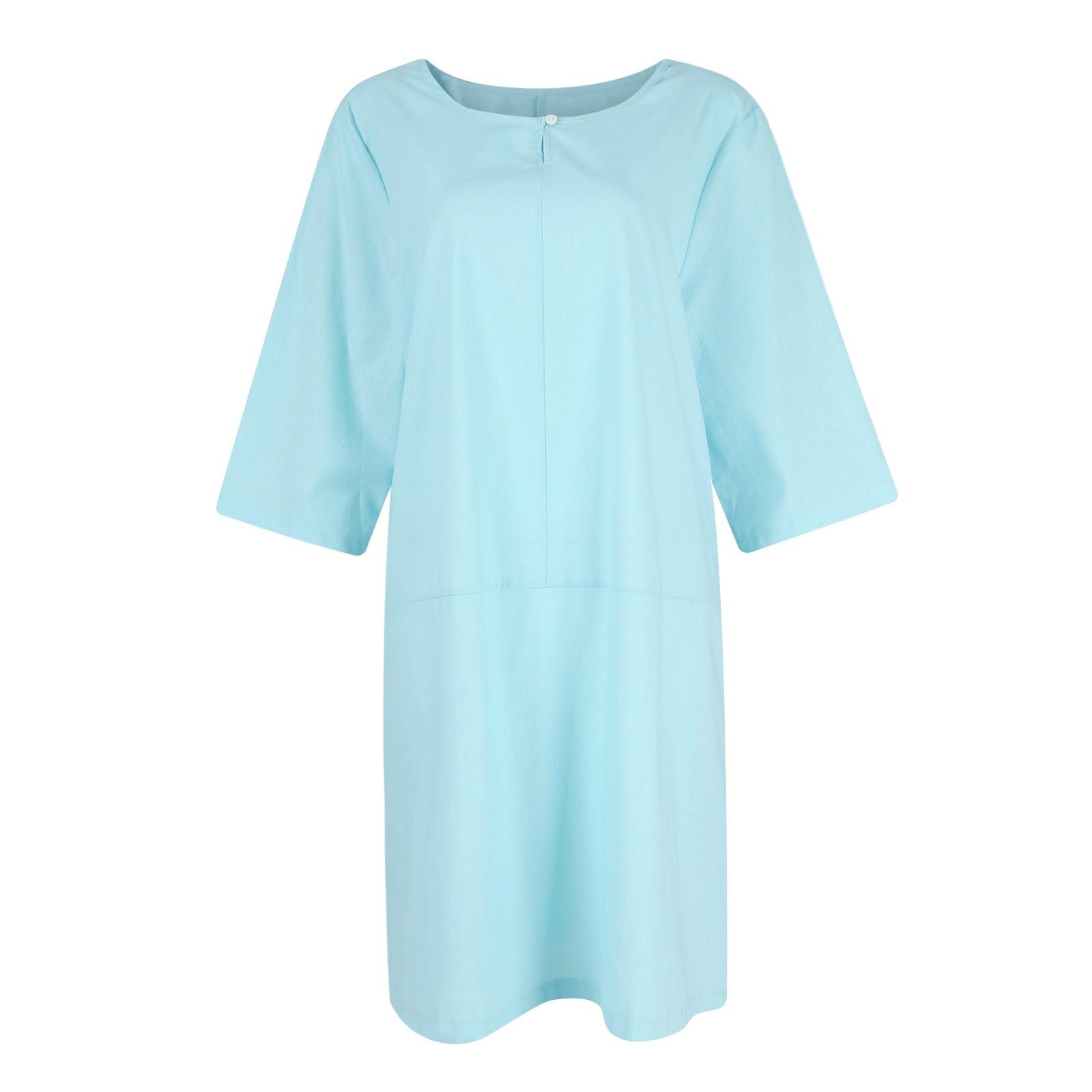 Новое женское летнее однотонное платье из хлопка и льна с рукавами семь точек в стиле — фото 4