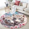 White Tiger Round Area Rug,Carpet Rug for Living Room Bedroom Sofa Playroom Decor,Non-slip Floor Mat
