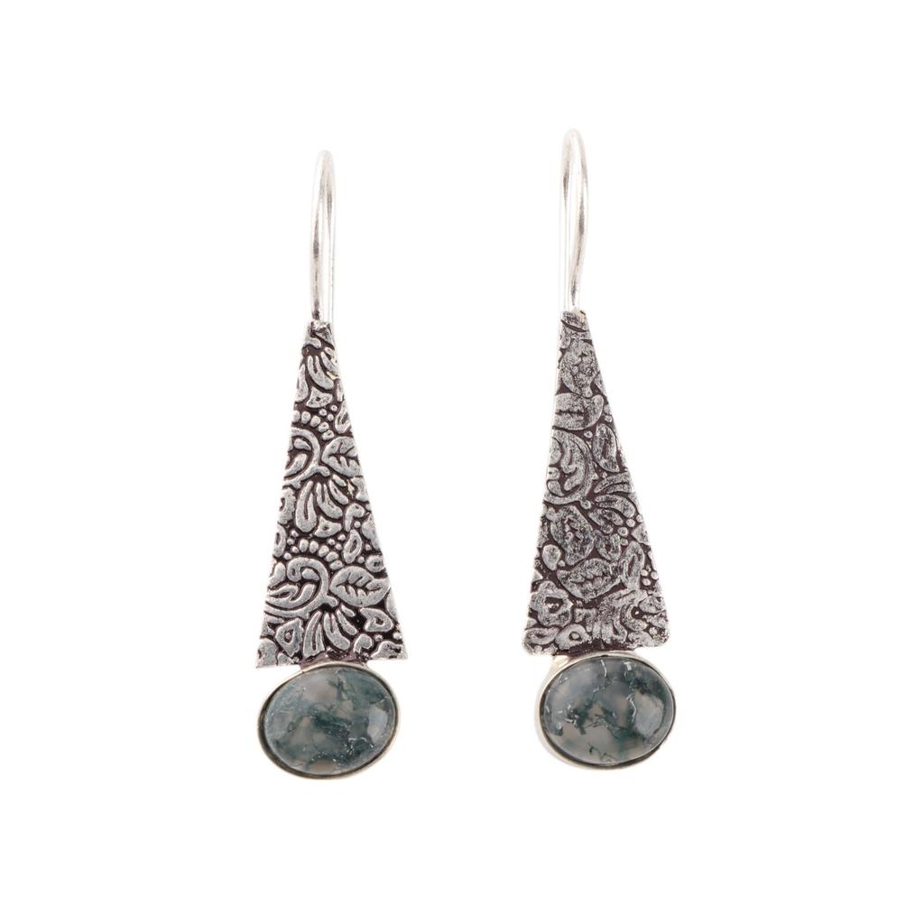 Natural Moss Agate 925 Sterling Silver Jewelry Handmade Earrings 1.9" For Women EE-165-29