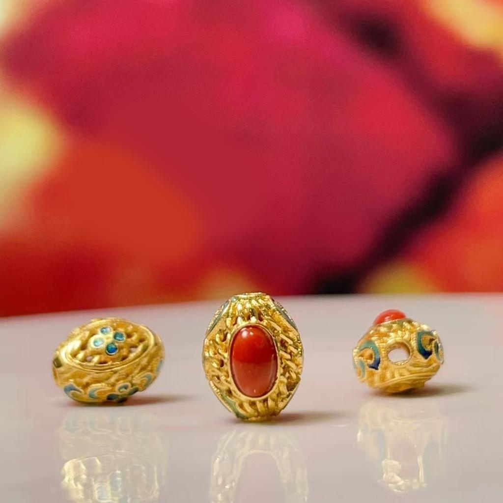 5Pcs, Energy Natural Stone Gemstone Beads with Golden Accents, Boho Handmade Oval Charms for Jewelry Making DIY Necklace Accessories, Craft Gift 9×9mm