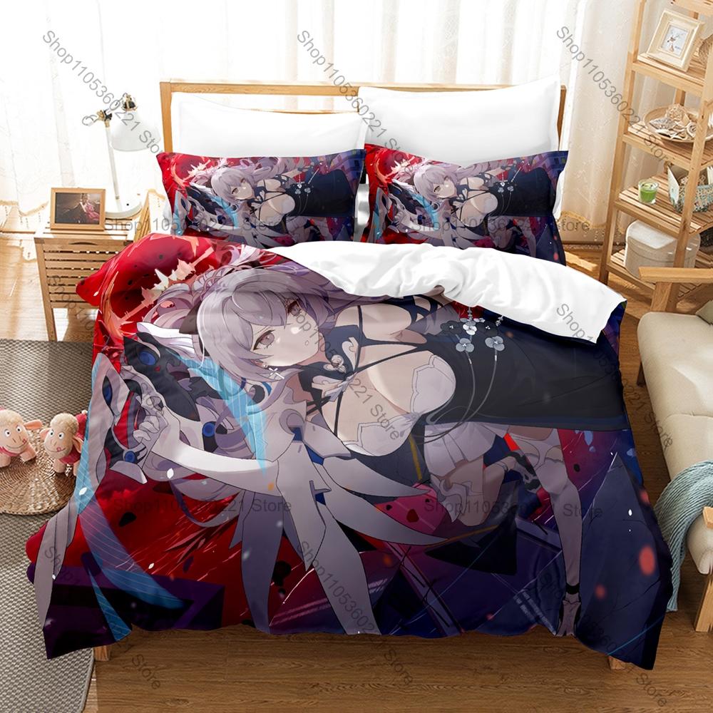 Honkai Impact 3 Bedding Set Duvet Cover + 2 Pillowcases Valkyrie Kiana Mei Bronya Anime Game Bedroom Decor
