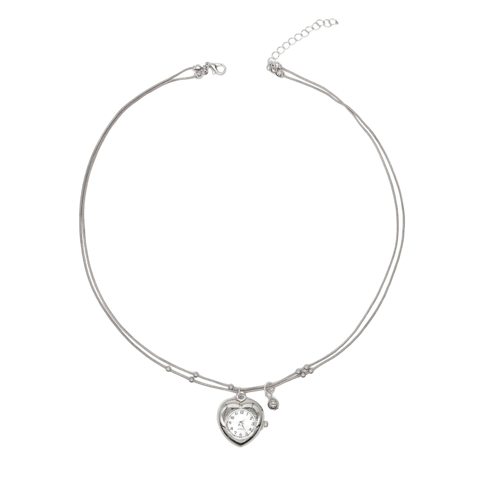 

Fashionable Heart Clock Pendant Necklace Delicate Layering Chains Elegant Collarbone Chain for Everyday Elegances
