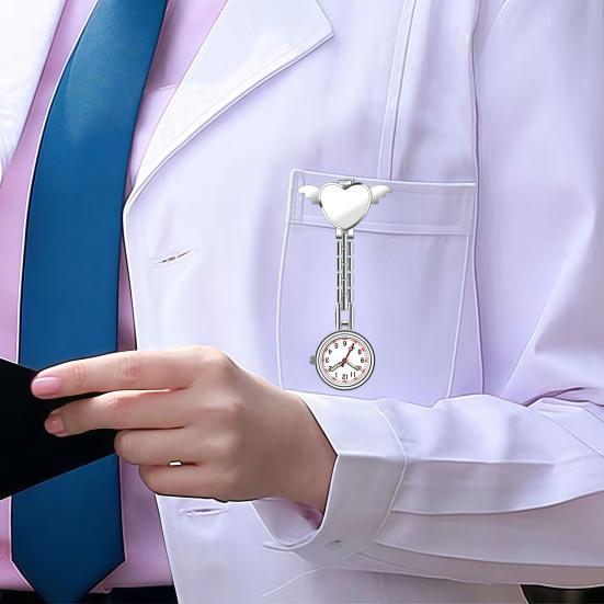 Nurse Quartz Watch Clip-on Doctor Watch Heart And Wings Design Watch for Chest Pocket Nurses Doctors Medical Professionals